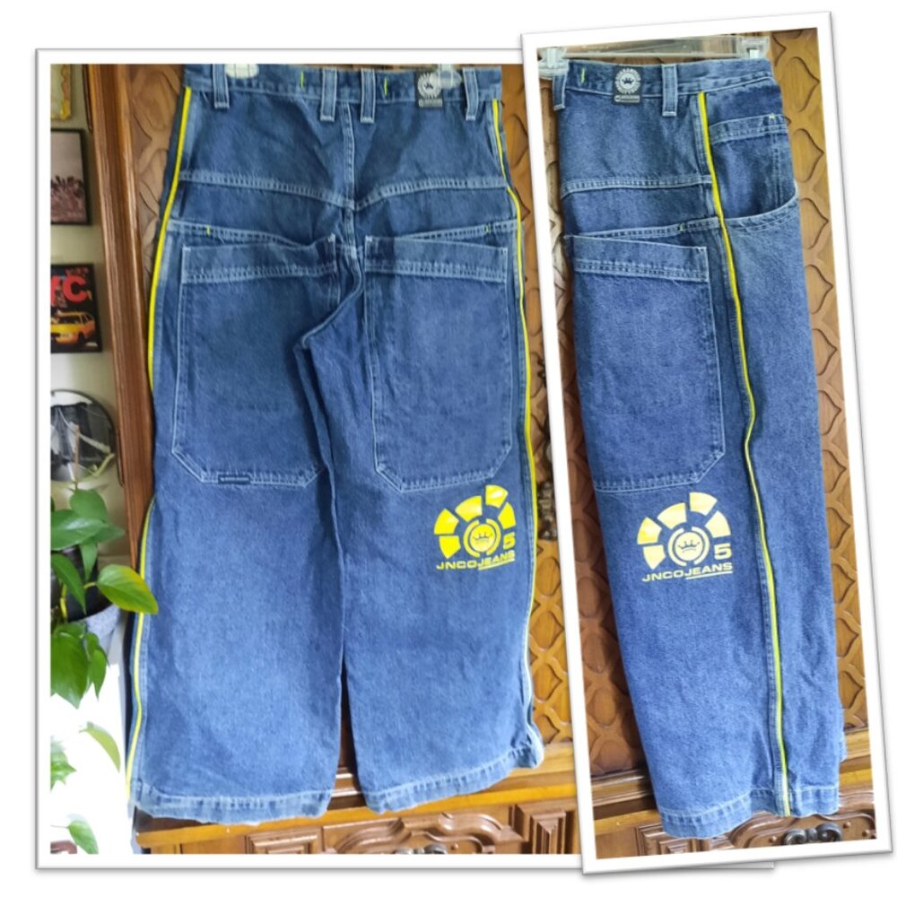 JNCO Vintage 90s NEON Green Stripe Skunk Skater Pipes Wide-Leg Jeans 32x30 Baggy